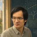 현재 사진의 외형 특징과 구조·무작위성 연구 장면을 함께 살린 테렌스 타오의 얼굴 중심 편집 아바타